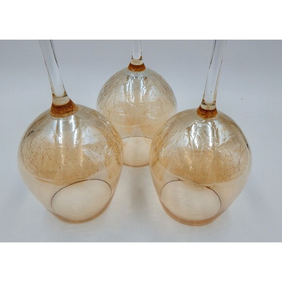 Pier 1 One Golden Luster Amber Crackle Mouth Blown Balloon Red Wine Glass Set/3 - Picture 9 of 10